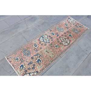 1.9x5.5 ft Turkish Vintage <b>Rug</b>, <b>Runner</b> <b>Rug</b>, Pink Blue Patchwork Wool <b>Rug</b> - Product Image 3