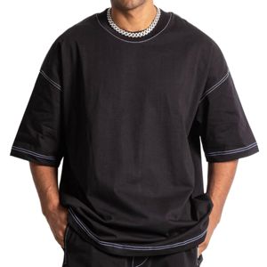 T-shirts surdimensionnés pour hommes avec logo personnalisé, coutures contrastées, coupe ample, style décontracté, pour la gym, grande taille. - Product Image 1