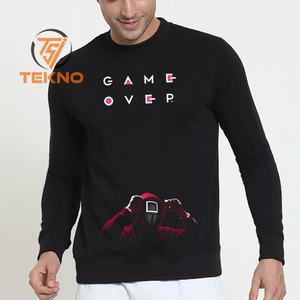 เสื้อสเวตเตอร์สวมหัวคอกลมของผู้ชายเสื้อคอตตอนผ้าฟลีซนุ่มพิเศษพร้อมสายสะพายไหล่สีทึบพิมพ์โลโก้ตามสั่งสำหรับฤดูหนาว - Product Image 1