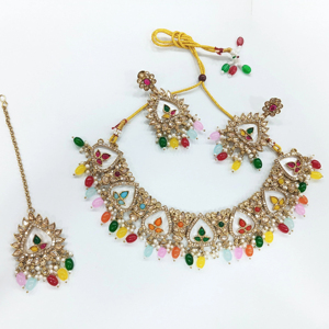 Conjunto de collar Kundan, joyería india, conjuntos nupciales de moda, conjunto de boda con cuentas de perlas de moda al por mayor multicolor - Product Image 1