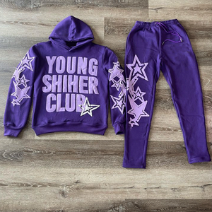 Custom Logo Printed Lightweight 100% Cotton Breathable Blank Pullover Boxy Baggy Hoodie and Sweatpants Tracksuit Sweatsuits Men - Product Image 1