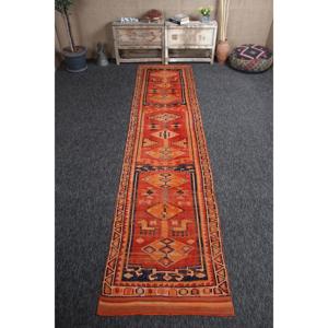 พรมตุรกีวินเทจขนาด 3x12.6 ฟุต พรมขนาดเล็ก พรมขนสัตว์สีส้มเฮอร์กี - Product Image 1