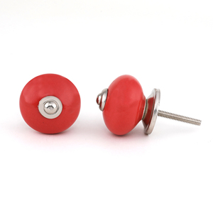 Bouton de tiroir réglable en céramique rouge massif avec base en métal argenté pour cuisine chambre entrepôt salon hôtel - Product Image 2