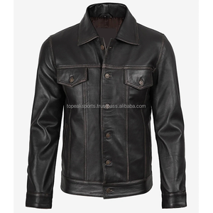 2026 OEM Most Trending Original Dark <b>Brown</b> Cowhide <b>Leather</b> <b>Jacket</b> For Men's Button Pockets High Quality Low MOQ Fashion <b>Jackets</b> - Product Image 1