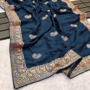 Sari Indio Elegante para Fiesta, Listo para Usar, con Trabajo de Zari Pesado, Seda Nupcial, el Más Vendido al por Mayor - Product Image 3