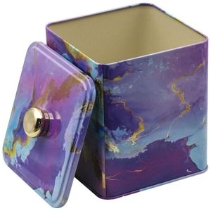 1.8L Poignée Bouton Rose et Or Texture Marbre 120x120x137mm Boîte de Rangement Décorative Carrée en Métal - Product Image 3