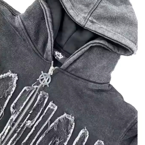 Chándal de invierno para hombre con logotipo personalizado, lavado con ácido, bordado de socorro Vintage, respetuoso con el medio ambiente, peso pesado, 500 GSM, cremallera Premium - Product Image 3