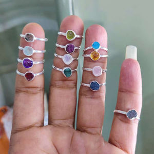 แหวนเงินสเตอร์ลิงพลอยดิบธรรมชาติชุดรวบรวมแหวนหิน-เครื่องประดับที่ดีสำหรับผู้หญิงแหวนพลอยหยาบ - Product Image 2