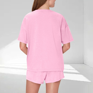 Nouvel été en gros femmes ensembles couleur unie 100% coton hauts à la mode et shorts ensemble col rond pull haut 2 pièces ensemble femmes - Product Image 5