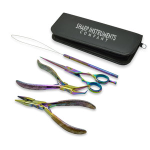 Sharpinst ชุดอุปกรณ์ต่อผมทำจากสเตนเลสหลายสีพร้อมซองซิปรีซินสีดำนุ่มและโลโก้ตามสั่ง - Product Image 4