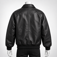 Blouson universitaire en cuir noir pour homme avec logo personnalisé, blouson bomber d'hiver, poignets en tricot côtelé, vêtements de rue, vestes en cuir OEM