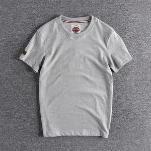 Nuevo verano americano Retro hombres moda Jersey Top 100% algodón lavado cuello redondo Color sólido manga corta Casual deporte Tops - Product Image 3