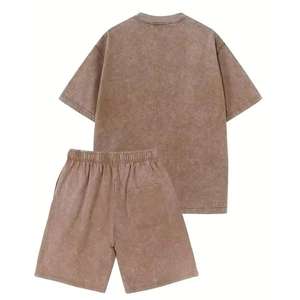 Ensemble t-shirt et short surdimensionné délavés à l'acide personnalisés unisexe deux pièces respirantes pour hommes pour l'été - Product Image 6