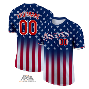 Maillot de football pour homme à imprimé numérique de haute qualité, drapeau américain - Personnalisé bleu rouge-blanc 100% polyester, col en V, sans manches, été - Product Image 1