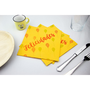 Serviettes de table jaunes 40x40cm avec impression Felicidades Point-to-Point, 600 pièces, B2B - Product Image 1
