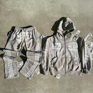 Custom <b>Rhinestone</b> Graphic Print 2 Piece Tracksuit for Men Customize Color Flared Sweatpants Zip-Up Hoodie and Jogger Set For Men - Product Image 2