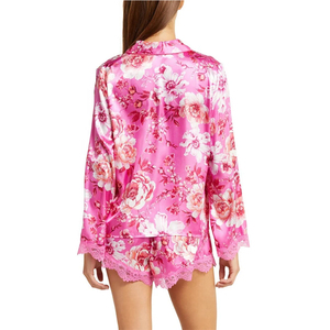 Qualité supérieure bleu Plus XL femmes Style court Polyester Satin maison robe ensemble tricoté nuit printemps plaine impression pour l'été - Product Image 5