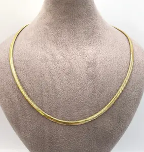 Collier à maillons en plaqué or massif sans diamant Collier à chevrons en or serpent Chaîne en or massif pour femme - Product Image 1