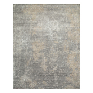 Alfombras de Lana y Seda de Bambú Anudadas a Mano en Gris y Negro, Diseño Teoría del Caos-Esk-404, Tapetes de Cocina - Product Image 1