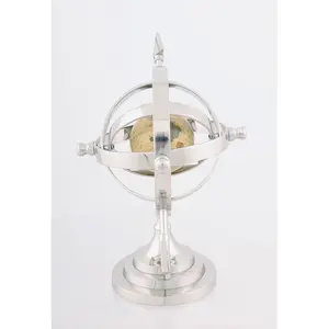 Sphère armillaire de table Art Déco nautique et maritime en aluminium poli, support de globe en métal, décoration pour la maison et le bureau, cadeau décoratif plaqué - Product Image 4