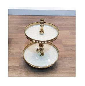 Vantage Brass Shiny Polish Fancy Venta caliente Esmalte Recorte Patrón Martillado Estilo moderno Fancy 2 Tier Cake Stand Metal 2 Tier Stand - Product Image 1