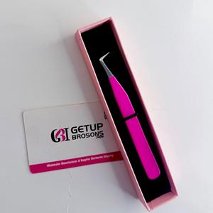 GETUP BROSONS 90 Pince à épiler pour cils en acier inoxydable, finition poudrée, pointe de précision lisse argentée, emballage boîte rose - Product Image 4