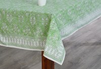Nappe rectangulaire multi-usages en coton imprimé à la main RIDHI, motif floral vert poire et blanc, tailles personnalisées, style moderne