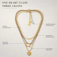 Collier chaîne maille chevrons plaqué or avec pendentif cœur multicouche, vente en gros de bijoux