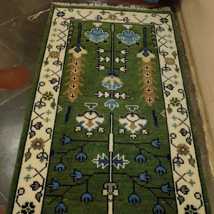 พรมพื้นที่ทำด้วยผ้าขนสัตว์สไตล์อินเดียร่วมสมัยผ้าทอมือสูงลายทางกว้างลายแอบสแตรกต์สไตล์ปรับปรุงสำหรับห้องนั่งเล่นผ้าฝ้าย - Product Image 1