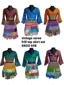 Conjunto de falda y vestido de seda para mujer, conjunto de 2 piezas con diseño bohemio ibza, indio - Product Image 4