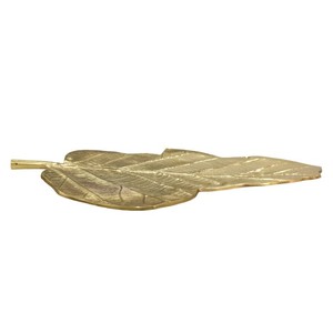 Plateau décoratif en aluminium enduit d'or fait à la main en forme de feuille plat de service orné de plaque en métal centre de table pour la décoration intérieure - Product Image 3