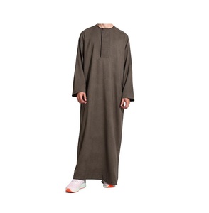 High Quality Casual Men's Jubbah Thobe <b>Long</b> Sleeve Islamic <b>Kaftan</b> with Stand-Up Collar Traditional Muslim Clothing - Product Image 4