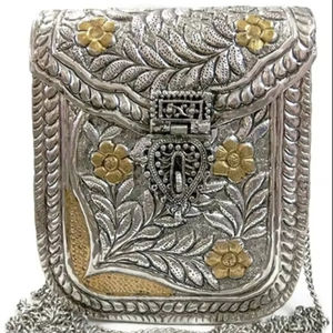 Traditional Brass Clutch <b>Bag</b> with Floral Carving Gold Finish Brass Clutch for Bridal Wear Decorative Brass Purse for bridal - Product Image 1