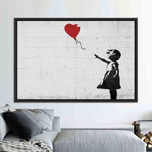 Tableau imprimé sur toile : Fille de Banksy avec ballon en forme de cœur, TOILE ENCARTÉCHÉE NOIRE - Product Image 1