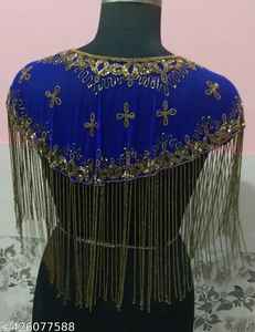 Elegant Anti-Static Organza <b>Ladies</b> Evening Party Dress with Beaded <b>Cape</b> & Embroidered Pearls Crystal Beautifully Handcrafted - Product Image 3