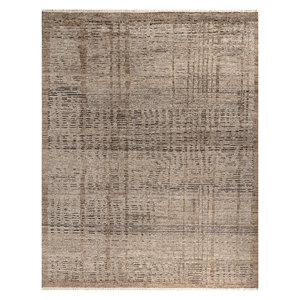 พรมขนสัตว์ถักมือสีเบจน้ำตาล รุ่น Re-1512 ลายเส้นนามธรรม รูปทรงสี่เหลี่ยมผืนผ้า สำหรับห้องโถงหรือห้องพักผ่อน - Product Image 1