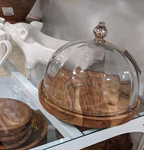 Plato para servir de madera maciza de alta calidad con cúpula de cristal para aperitivos gourmet, tartas y dulces - Product Image 5