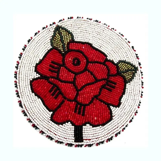 Red Roses Rosette Beaded Handmade Patches Patches Pearl Beaded Ethnic Beadwork Native Crafts