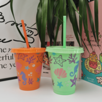 Gobelets en plastique personnalisés de 16 oz avec couvercles et pailles, réutilisables, motif hippocampe marin, pour fêtes estivales à la piscine, vente en gros