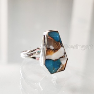 Womens <b>Ring</b> Natural Coffin Oyster Copper <b>Turquoise</b> Gemstone December Birthstone Christmas Gift Handmade 925 Sterling Silver <b>Ring</b> - Product Image 1