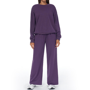 Pantalon évasé taille haute pour femmes ensemble de survêtement automne hiver tenue athlétique décontractée pour la course à pied Gym respirant solide Shorts avant - Product Image 6