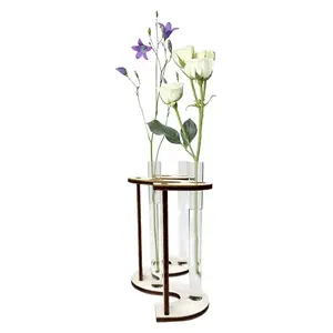 Qualité supérieure Durable Élégant Décor Élégant Verre Tube Fleurs Vase Élégant Support En Bois pour Moderne Élégant Décor De Table - Product Image 3