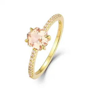 Peach Morganite Levian Ring Round Morganite Ring With Chocolate Diamonds Pink Morganite Ring 14K Gold