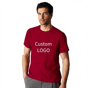 Custom Logo Men's Red Short Sleeve Cotton T-Shirt O-Neck Regular <b>Fit</b> Casual Jersey Printed Front - Product Image 1