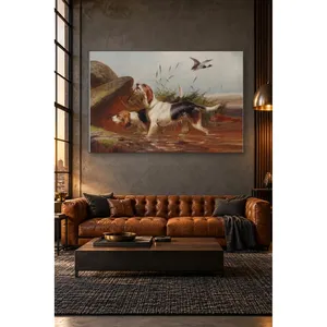 Impression sur toile : Chiens de chasse Fida chassant des canards dans un ruisseau rocailleux - Product Image 5
