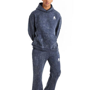 Logotipo personalizado 100% algodón hecho hombres ácido lavado chándal conjunto diseño personalizado Hip Hop estilo hombres ácido lavado chándales - Product Image 3