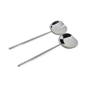 Ensemble de couverts à salade argentés 2 pièces en acier inoxydable durable avec manche en bois pour la maison et les hôtels de table - Product Image 6