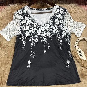Blusa de Manga Corta Estilo Urbano para Mujer, Alta Elasticidad, Estampado Geométrico a Cuadros, Transpirable, Colores Personalizables, Camisetas - Product Image 5