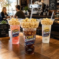 Gobelet 2-en-1 AT PACK 700ml pour collation et boisson avec paille et plateau à popcorn, en PP imprimé sur mesure pour cinéma, café, à emporter