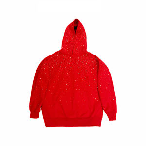 New <b>Trendy</b> Autumn Winter Solid Embroidered Diamond Studded Round Neck Long Sleeved 100% Cotton Men's Rhinestone <b>Hoodies</b> - Product Image 1